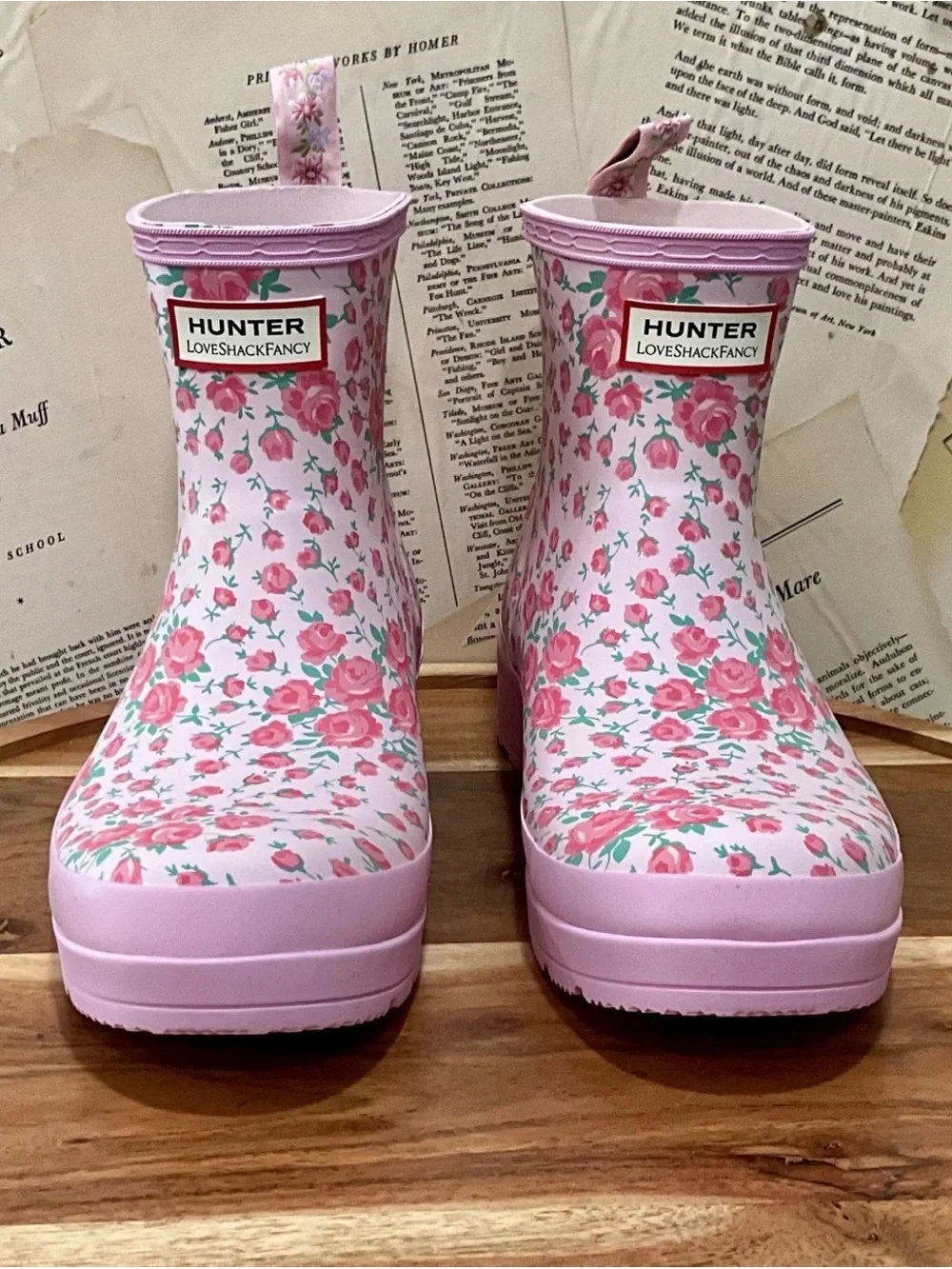 Free People Hunter LoveShackFancy Play Short Rain Boot Light Pink Roses